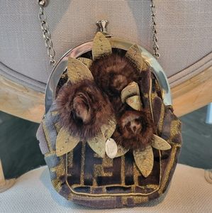 Vintage FENDI collectable mini purse with mink roses
